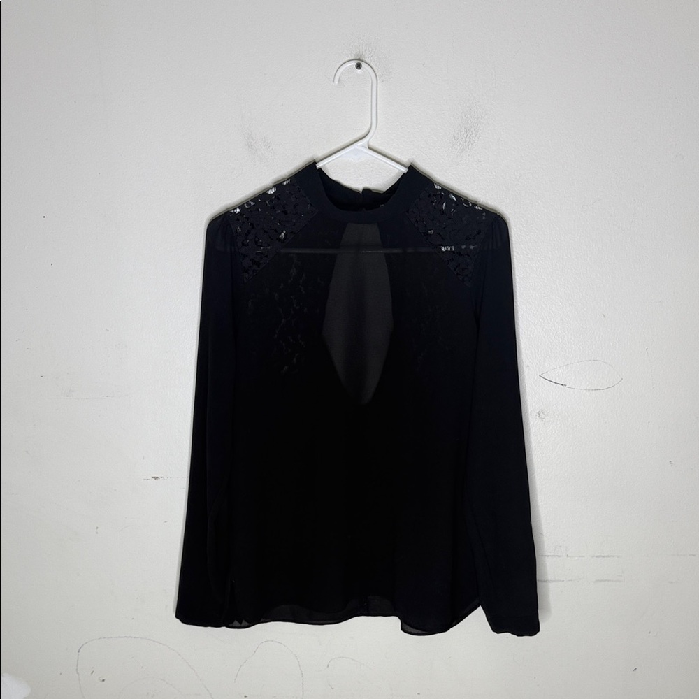 BCNU Black Semi Sheer and Lace Long Sleeve Blouse Size Large